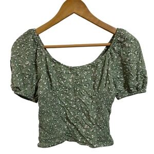 Thereabouts Girls Sage Green Floral Smocked‎ Puff Sleeve Crop Top Size M 10/12